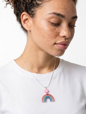 Kawaii - Handmade Artisan - Glitter Rainbows Necklace & Earrings Set